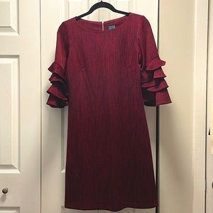 Dark red dress with ruffle sleeves, women size 4